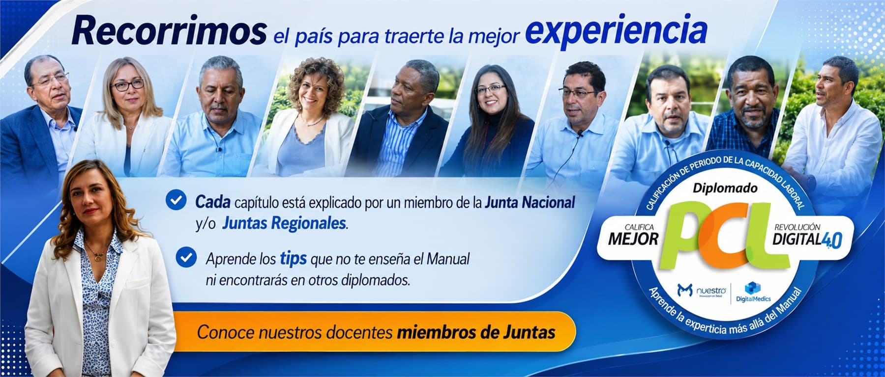 Promocional academico de Diana Cuervo con profesionales vinculados a programas formativos.